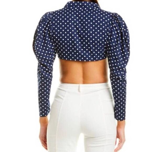 WE WORE WHAT BISOU POLKA DOTS CROP TOP ESTATE BLUE SIZE S/P NEW WITH TAGS - Picture 4 of 8